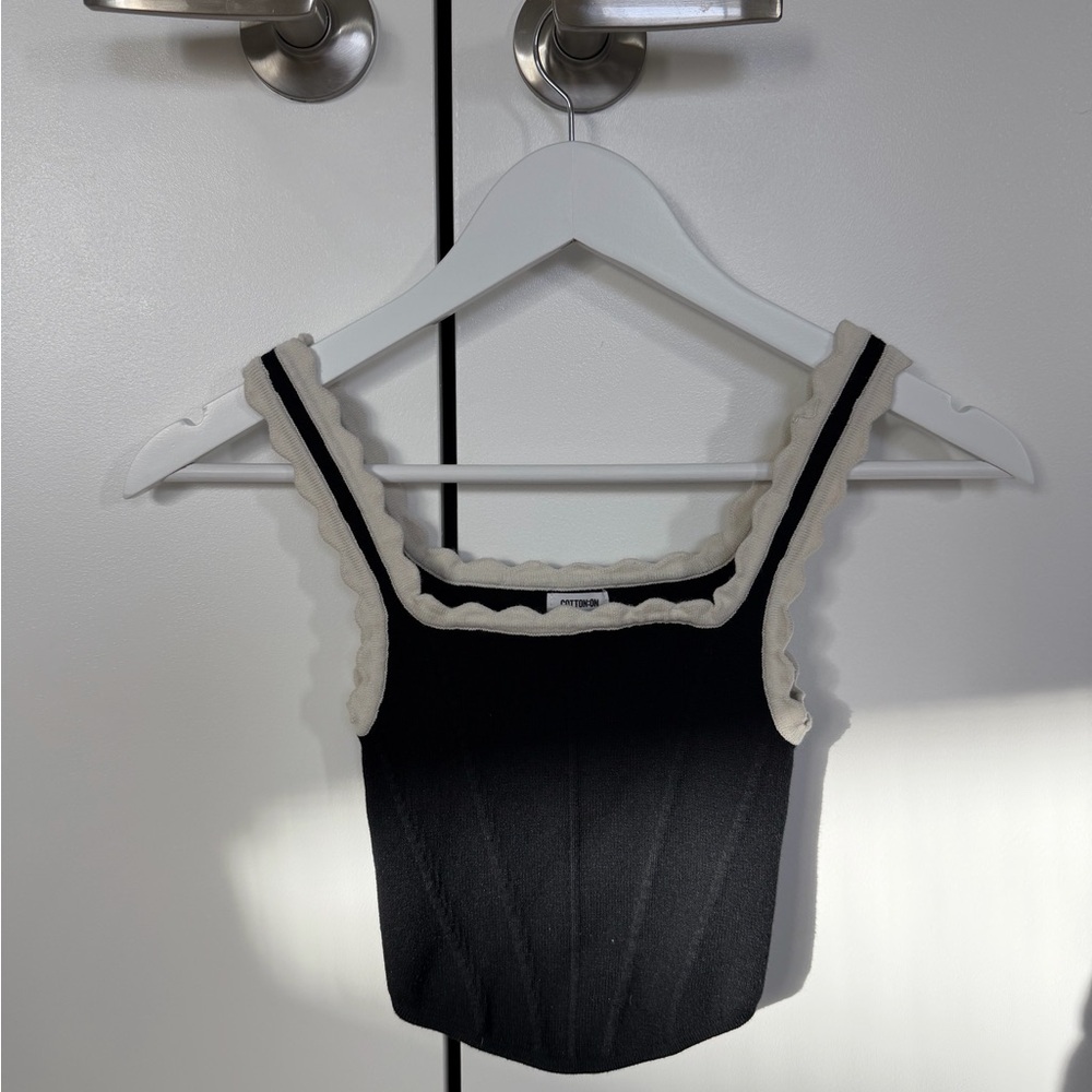 Cotton On Black Top with Cream Trim